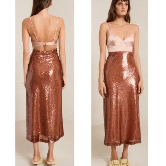 A.L.C. Gisele Corset Sequin Sleeveless Slip Midaxi Empire Open Back Midi Dress - Picture 8 of 16